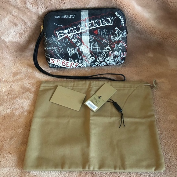 Authentic Burberry logo sketchbook doodle print graffiti large wristlet … - Picture 3 of 9